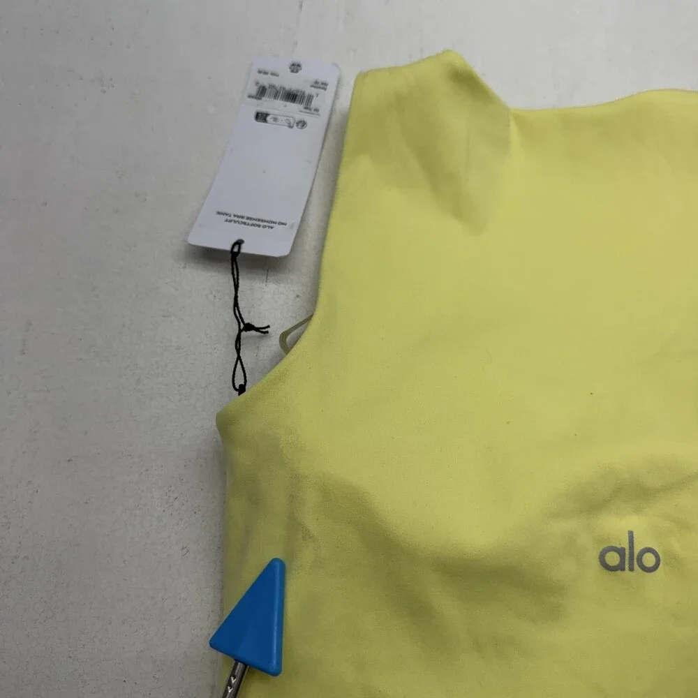 Alo Yoga Tank Top Womens XS Yellow SoftSculpt No Nonsense Bra Athletic Yoga